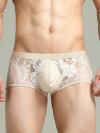 Men's Sexy Lace Semi-Sheer Trunks