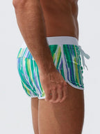 Mens Striped Quick Dry Lining Swim Trunks