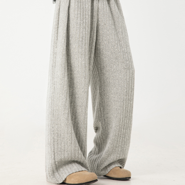 Loose Fleece Casual Pants White Gray