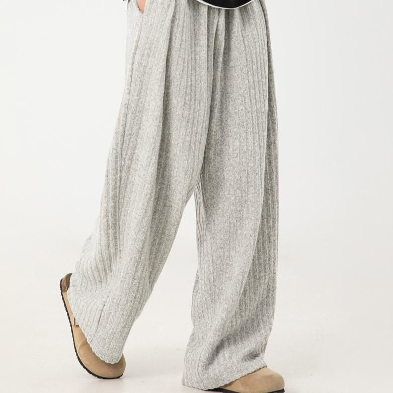 Loose Fleece Casual Pants White Gray