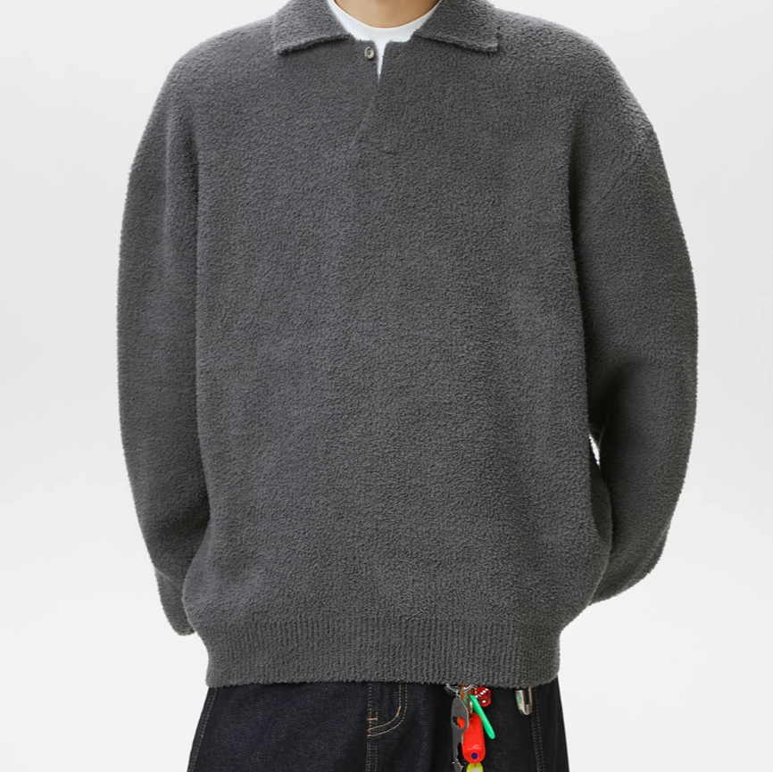 Lapel fleece knitted sweater Rock Ash