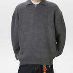 Lapel fleece knitted sweater Rock Ash