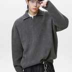 Lapel fleece knitted sweater Rock Ash