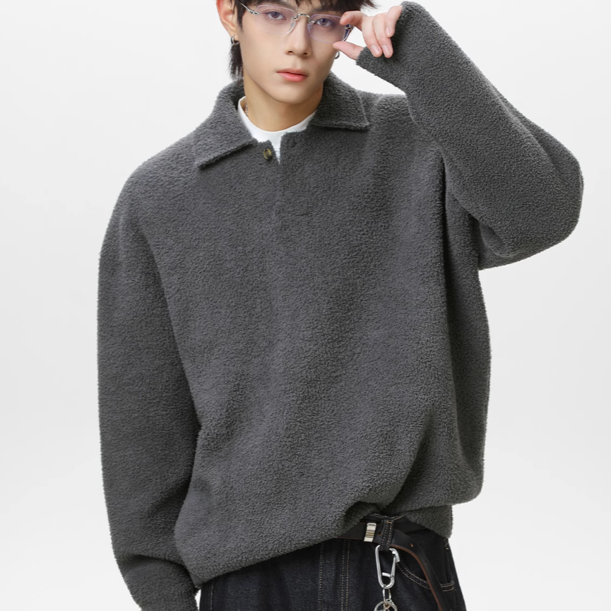 Lapel fleece knitted sweater Rock Ash