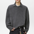 Lapel fleece knitted sweater Rock Ash