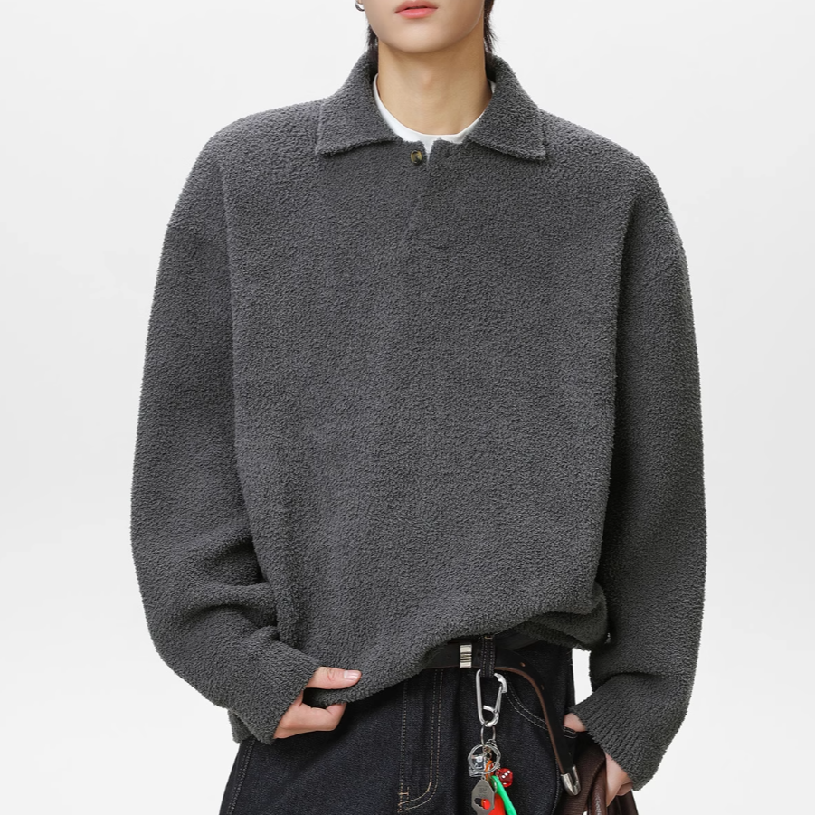 Lapel fleece knitted sweater Rock Ash