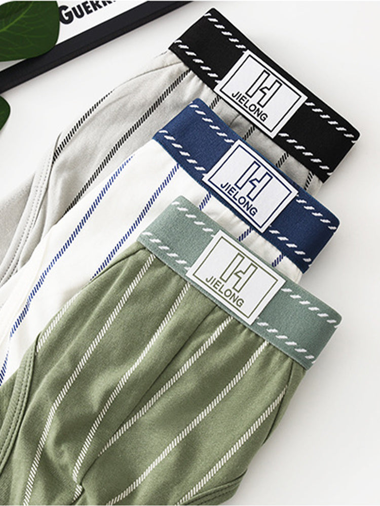 4 Pack Men's Striped Design Soft-Touch Cotton Fabric Breathable Briefs