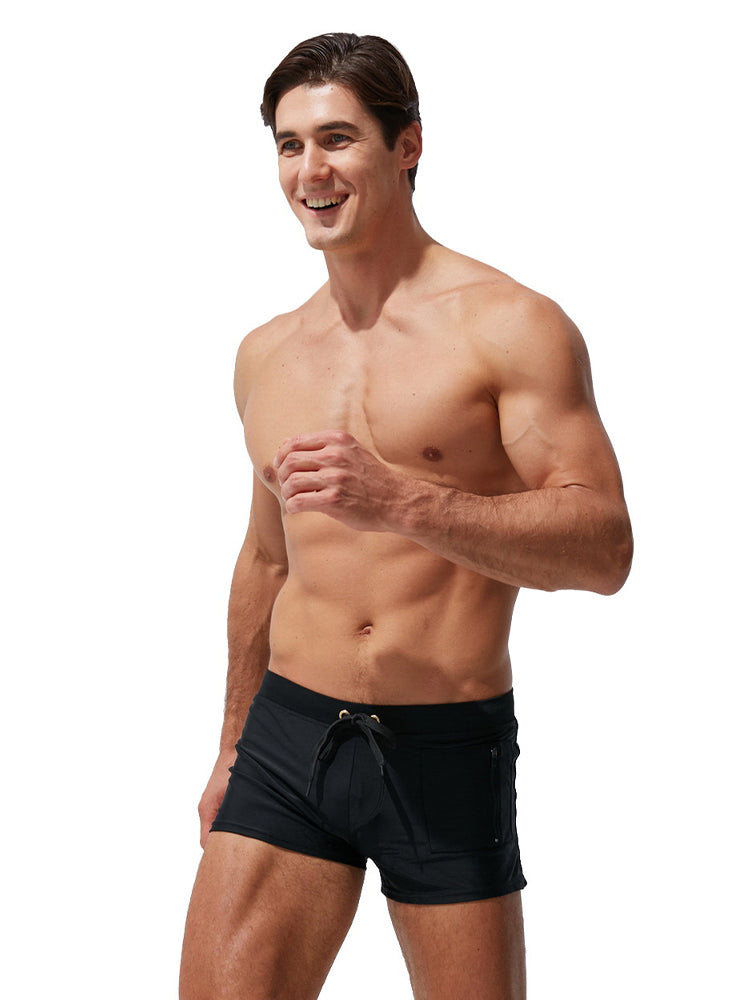 Men's Zippered Pocket Design Moisture-Wicking Swim Shorts & Trunks