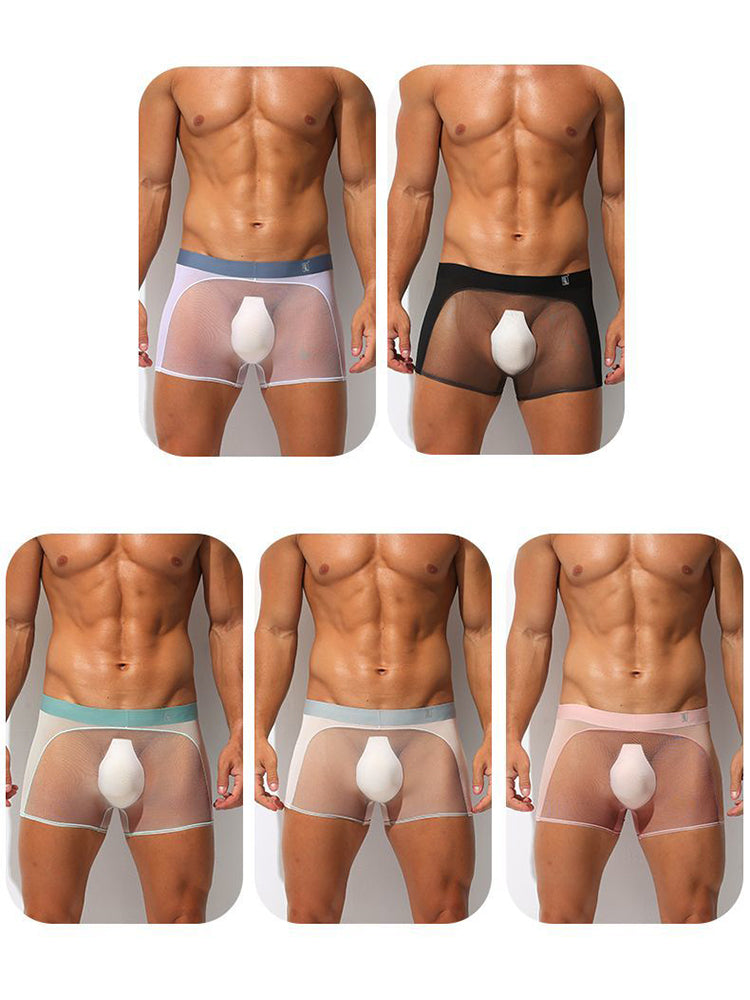 Men's Sheer Elegance Mesh Panels Breathable One-Piece Seamless Trunks
