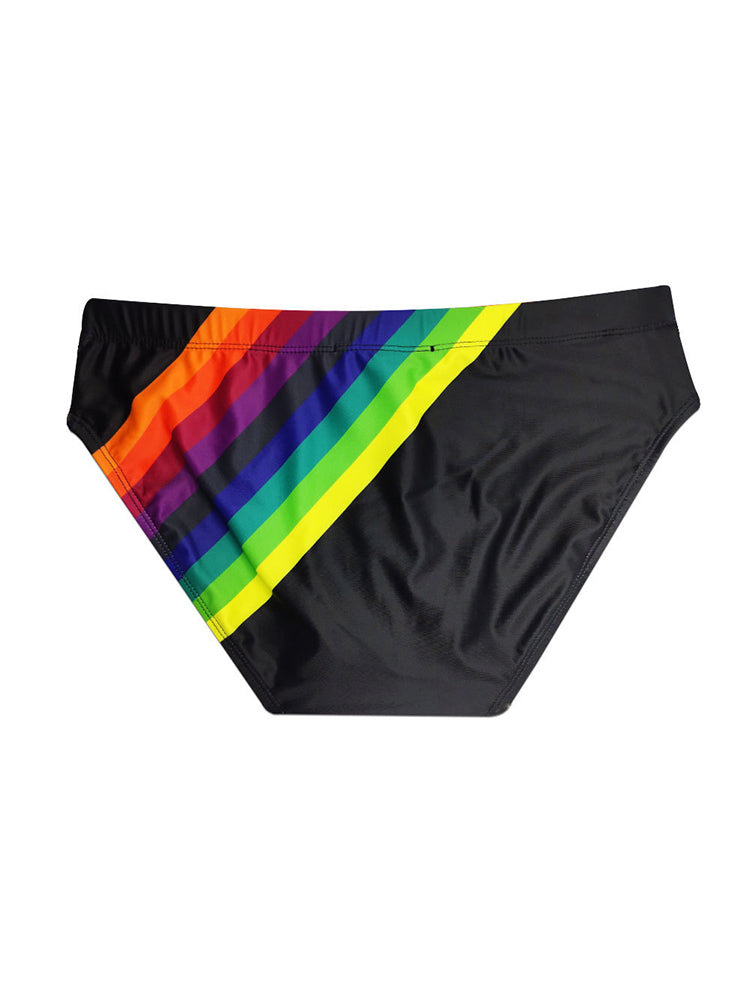 Men’s Rainbow Stripes Swim Briefs with Removable Pad