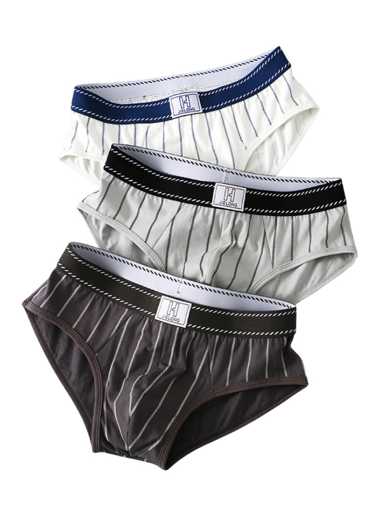 4 Pack Men's Striped Design Soft-Touch Cotton Fabric Breathable Briefs