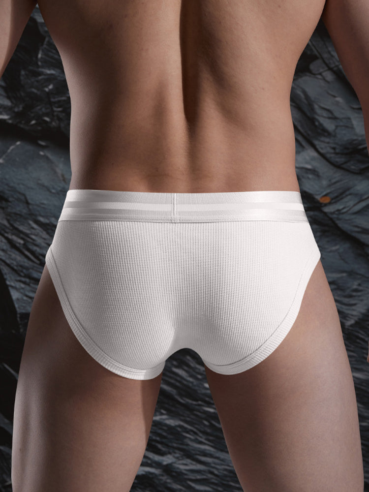 3 Pack Men's Soft Cotton Blend Waffle Briefs with Separate Pouch and High-Leg Cut