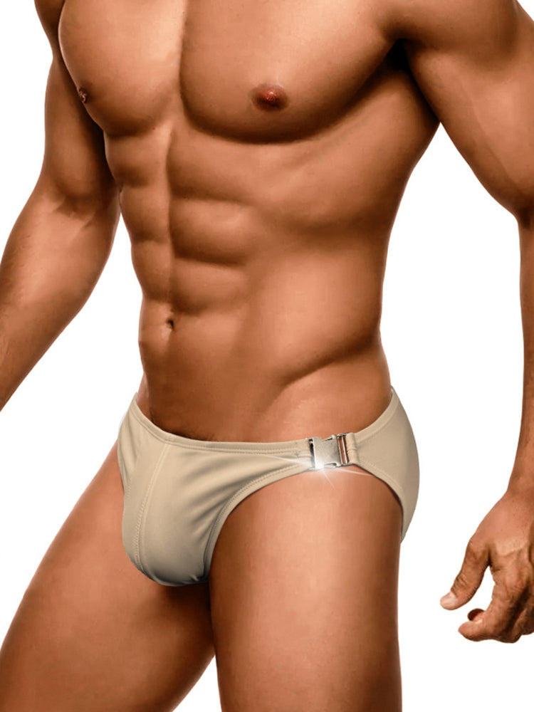 Men's Quick-Dry Odor-Control Solid Color Side Snap Swim Briefs