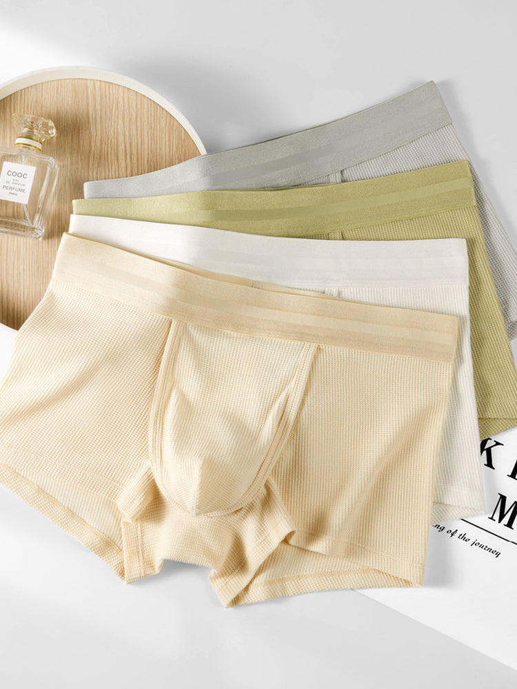 3 Pack Men's Breathable Comfort Double-Sided Access Soft Waffle Cotton Trunks