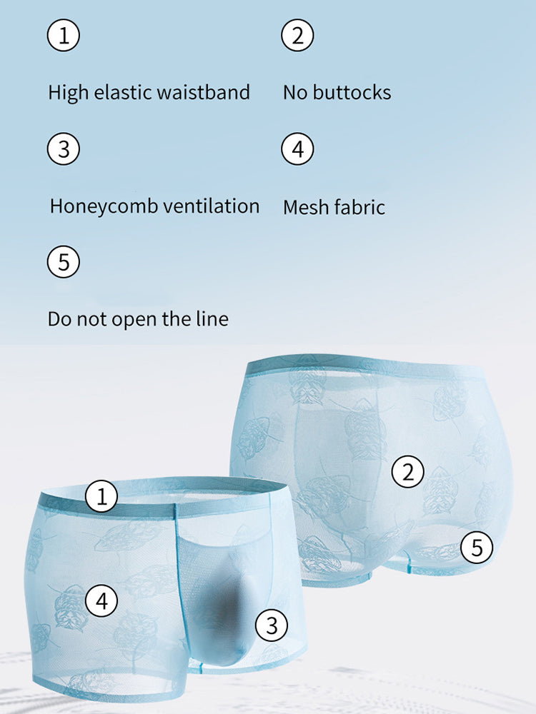 4 Pack Men's Ice Silk Antibacterial Mid-Rise Seamless Comfort Trunks