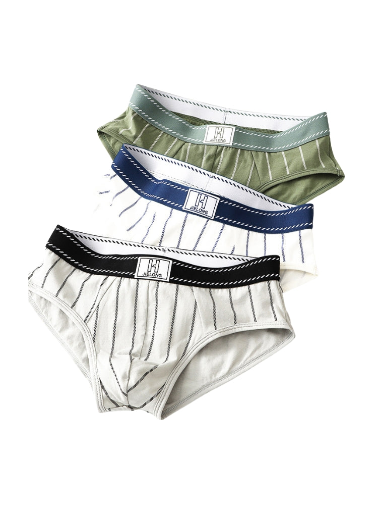 4 Pack Men's Striped Design Soft-Touch Cotton Fabric Breathable Briefs