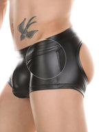 2-pack Men's Leather Hollow Hip-revealing Large Pouch Boxer Briefs