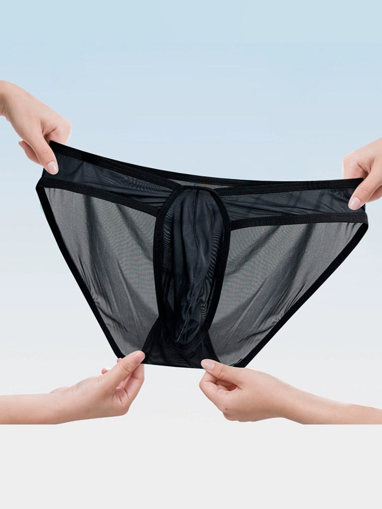 2 Pack Men's Ice Silk Breathable Sexy Low-Rise Anti-Odor Briefs