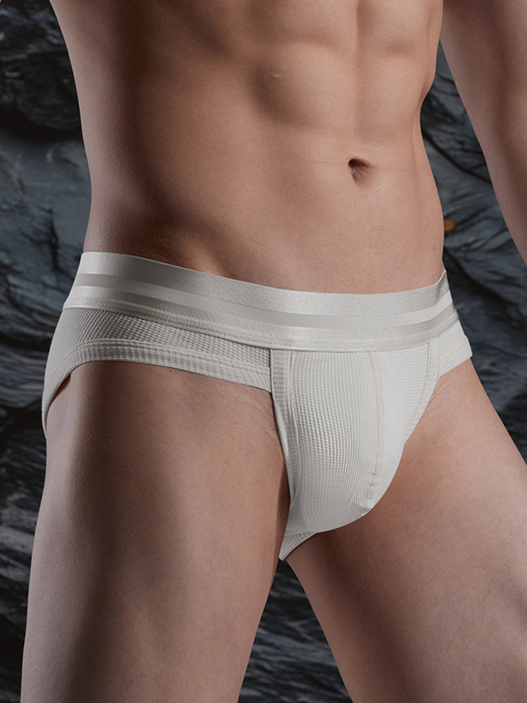 3 Pack Men's Soft Cotton Blend Waffle Briefs with Separate Pouch and High-Leg Cut