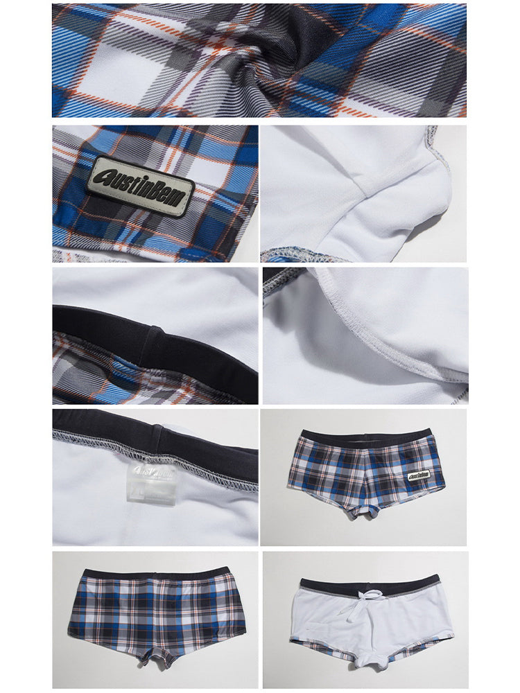 Men's Plaid Print Quick-Dry Low-Rise Swim Shorts & Trunks