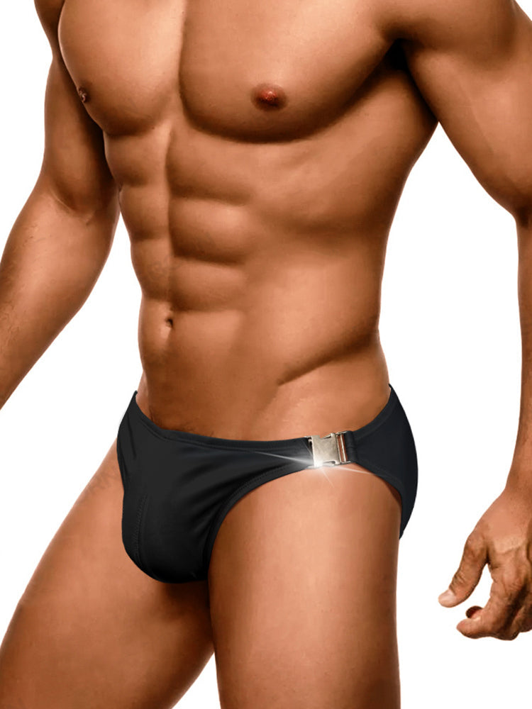 Men's Quick-Dry Odor-Control Solid Color Side Snap Swim Briefs