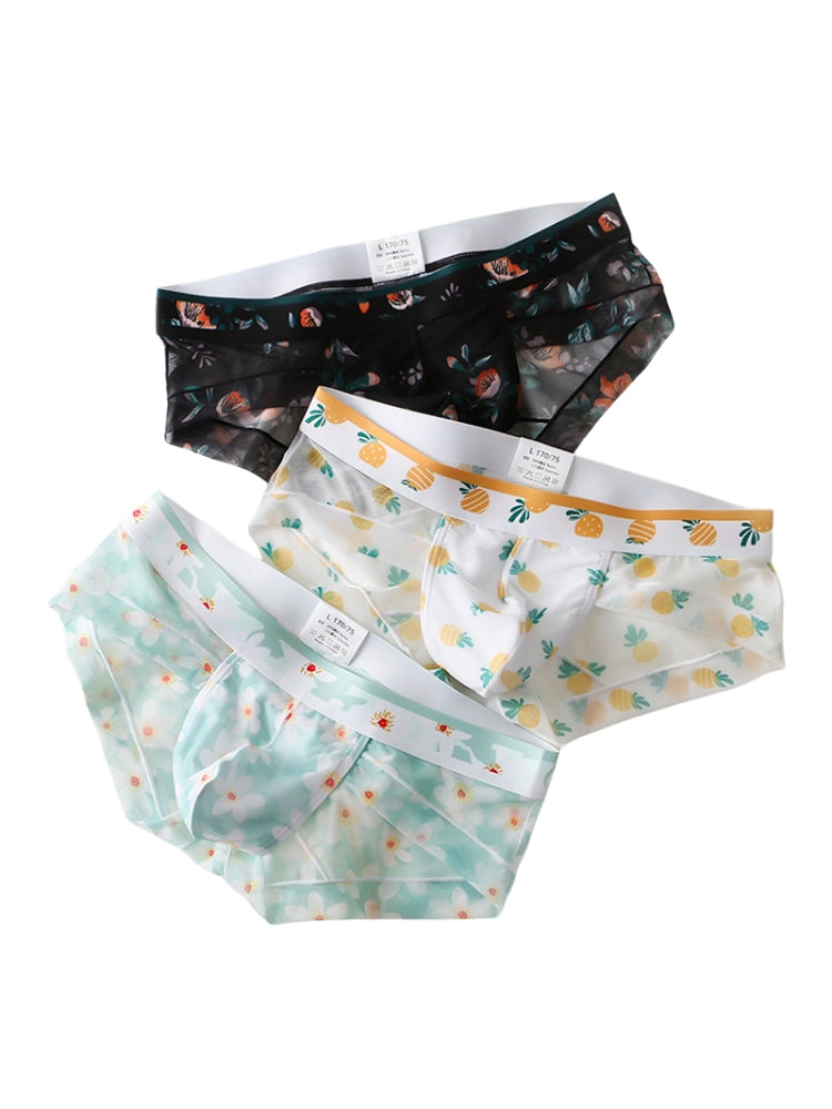 4 Pack Men’s Flower Print Pouch Silky Touch Briefs