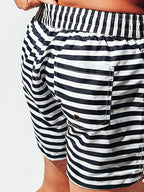 Men's Stripe Drawstring Swim Board Shorts