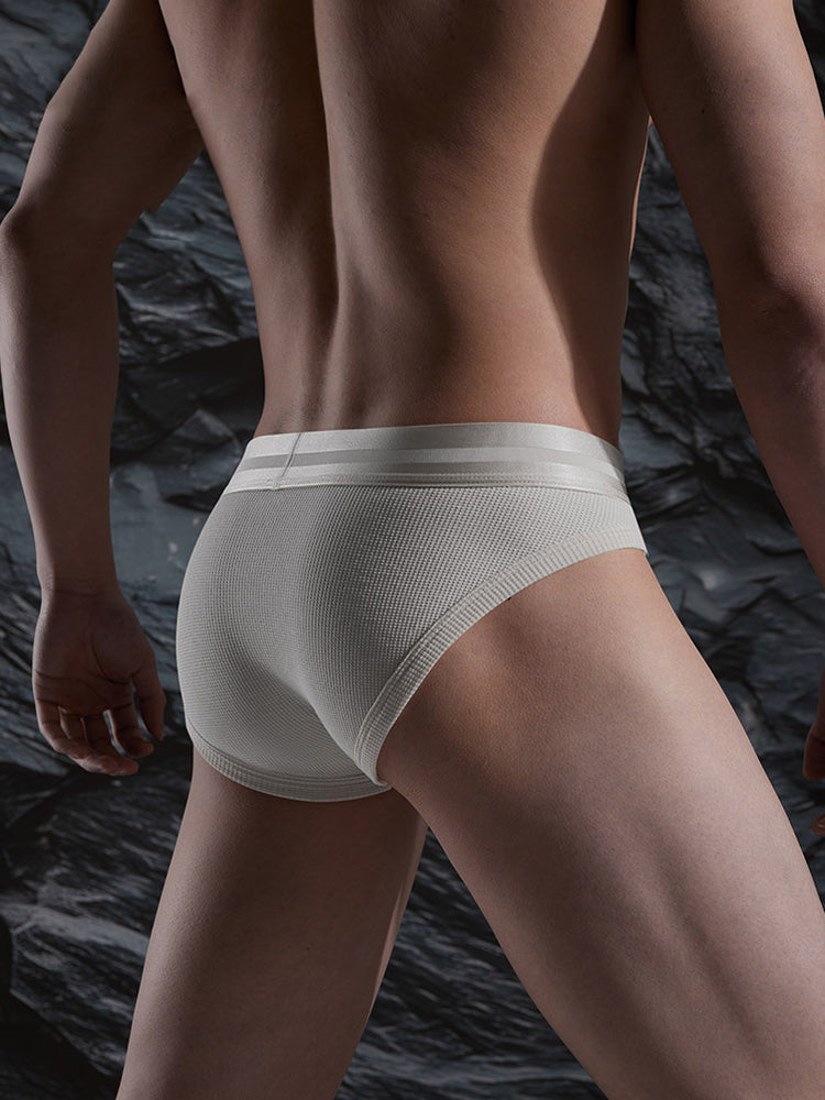 3 Pack Men's Soft Cotton Blend Waffle Briefs with Separate Pouch and High-Leg Cut