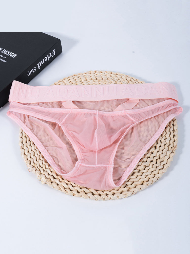 2 Pack Men's Stretch Solid Color Sexy Crotch Single-Layer Briefs with Support Ring