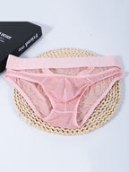 2 Pack Men's Stretch Solid Color Sexy Crotch Single-Layer Briefs with Support Ring