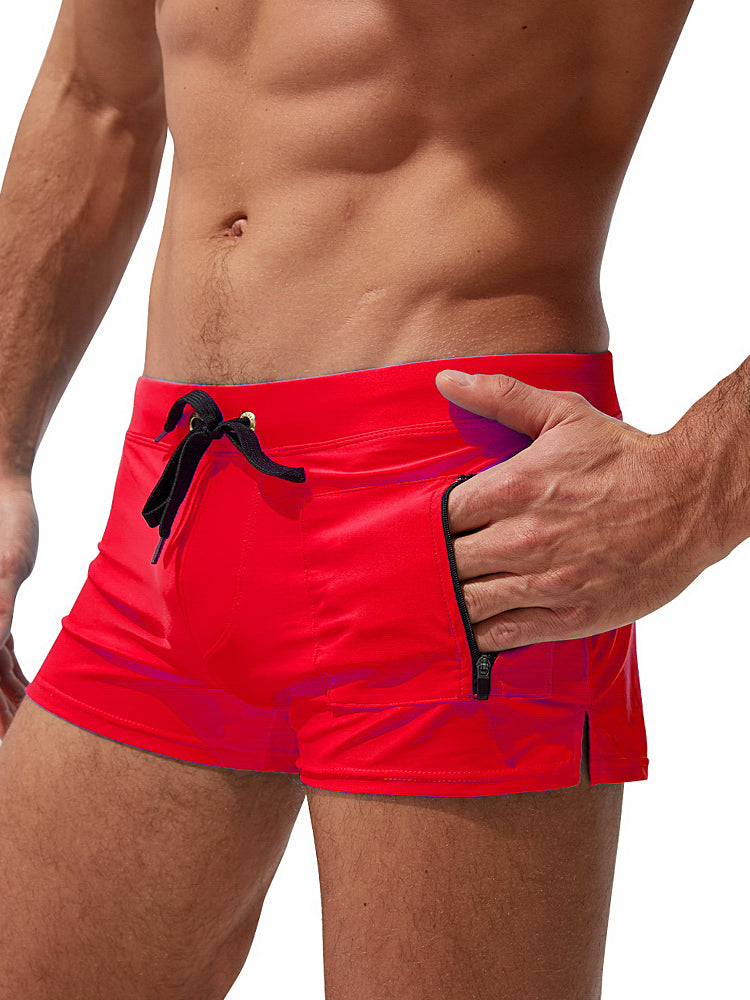 Men's Zippered Pocket Design Moisture-Wicking Swim Shorts & Trunks