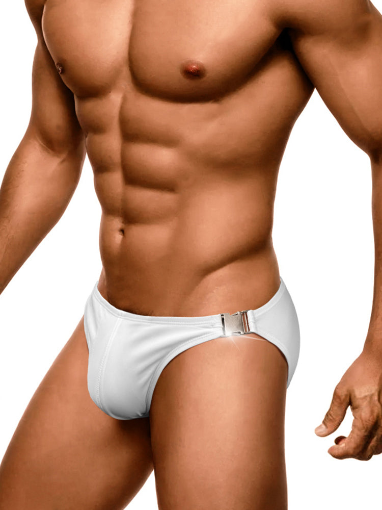 Men's Quick-Dry Odor-Control Solid Color Side Snap Swim Briefs