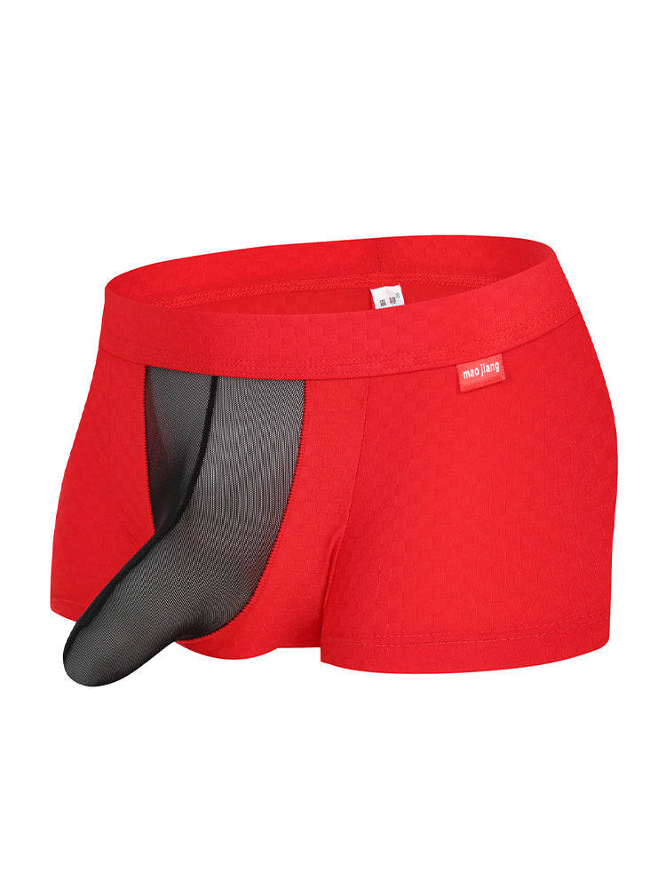 Men's Low-Rise Mesh Trunks – Breathable Nylon with 3D Pouch Support