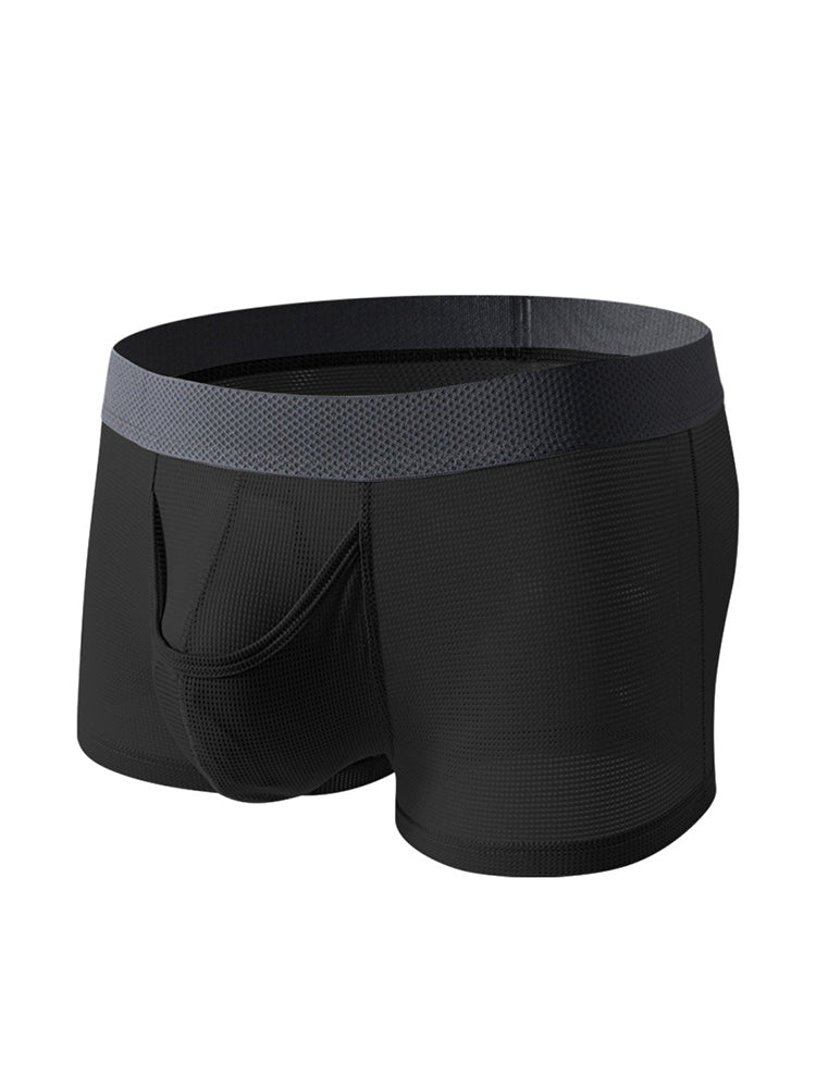 3 Pack Men's Ice Silk Front Split Pouch Breathable Mesh Cooling Comfort Trunks