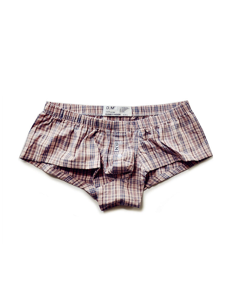 Mens Plaid Front Pouch Boxer Shorts