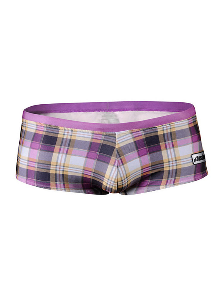 Men's Plaid Print Quick-Dry Low-Rise Swim Shorts & Trunks