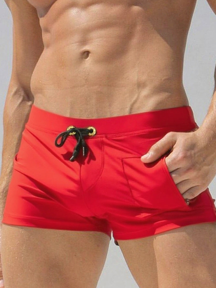Men's Solid Color Breathable Stretch Swim Trunks