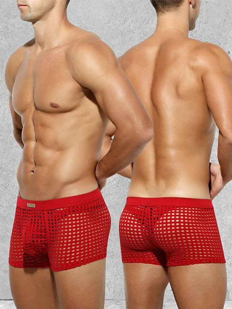 2 Pack Men's Hollow Mesh Sexy Trendy Moisture-Wicking Trunks