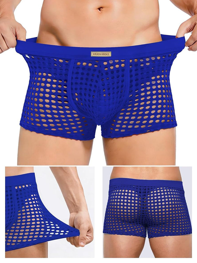 2 Pack Men's Hollow Mesh Sexy Trendy Moisture-Wicking Trunks