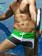Men's Trendy Color-Block Beach Swim Shorts & Trunks