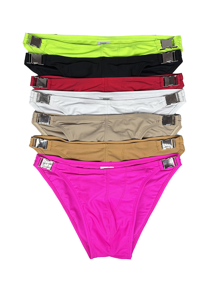 Men's Quick-Dry Odor-Control Solid Color Side Snap Swim Briefs