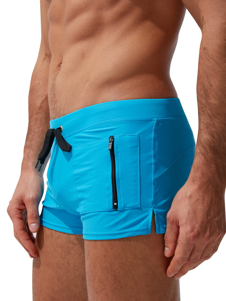 Men's Zippered Pocket Design Moisture-Wicking Swim Shorts & Trunks