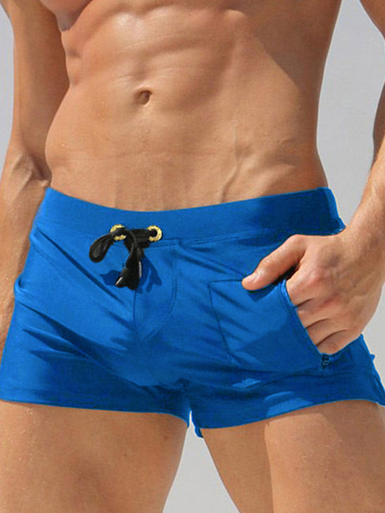 Men's Solid Color Breathable Stretch Swim Trunks