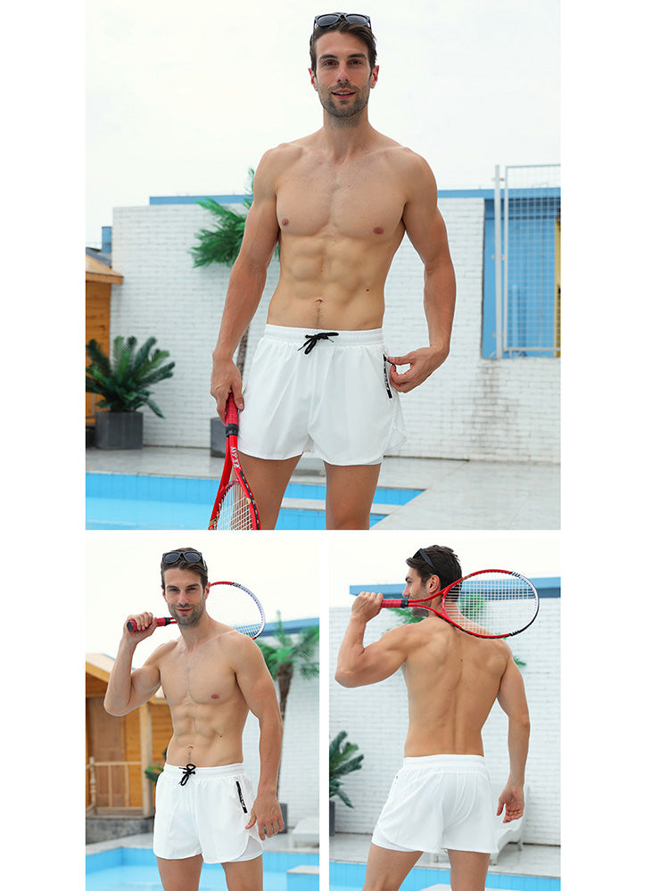 Men's 2-in-1 Quick Dry Stretch Board Shorts with Boxer Liner & Zipper Pockets