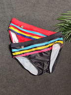 Mens Quick-drying Stripes Swim Briefs