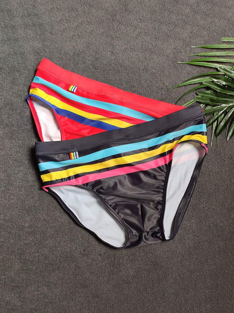 Mens Quick-drying Stripes Swim Briefs