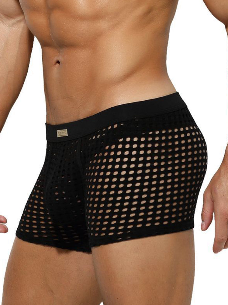 2 Pack Men's Hollow Mesh Sexy Trendy Moisture-Wicking Trunks