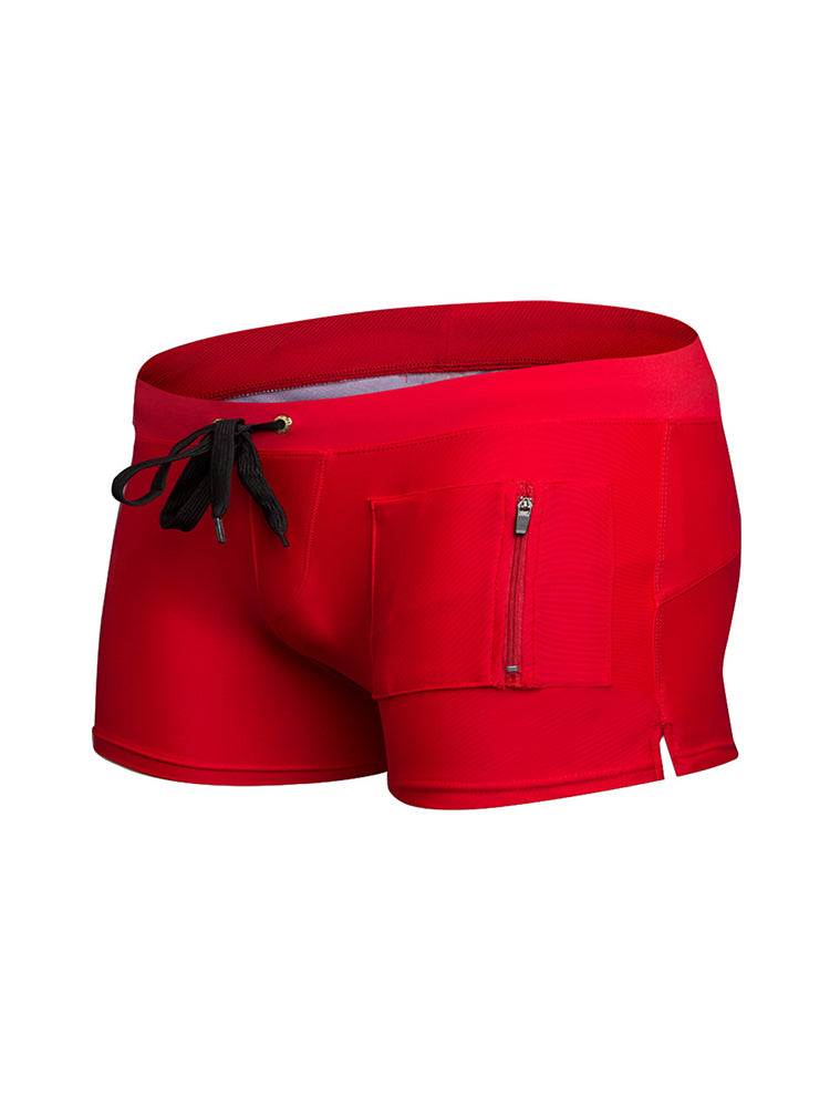 Men's Zippered Pocket Design Moisture-Wicking Swim Shorts & Trunks