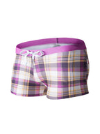 Men's Drawstring Plaid Swim Shorts With Pockets