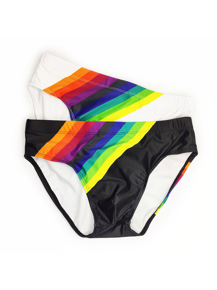 Men’s Rainbow Stripes Swim Briefs with Removable Pad